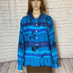 Chico's Silk Blue Long Sleeve Shirt Size 3 US XL